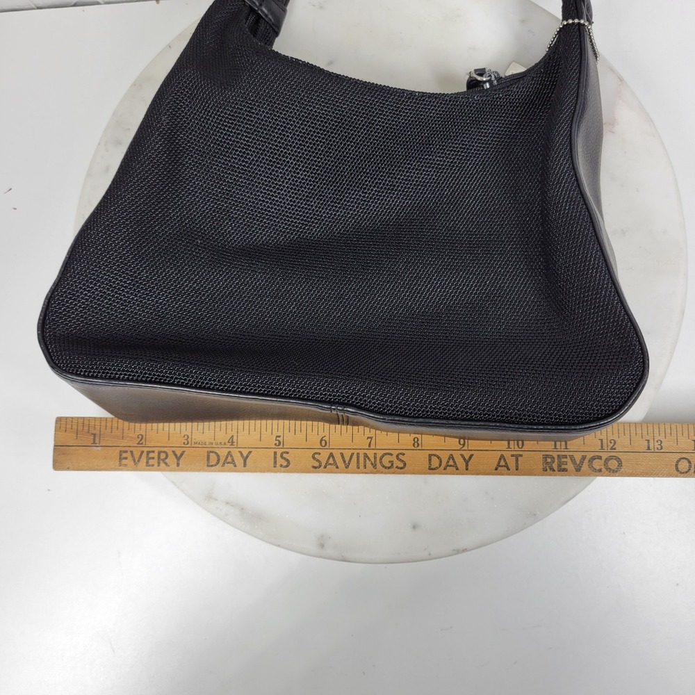 Nine West Mini Hobo Shoulder Bag Purse Black Mesh Zip Silver Logo Charm Y2K - Picture 14 of 15
